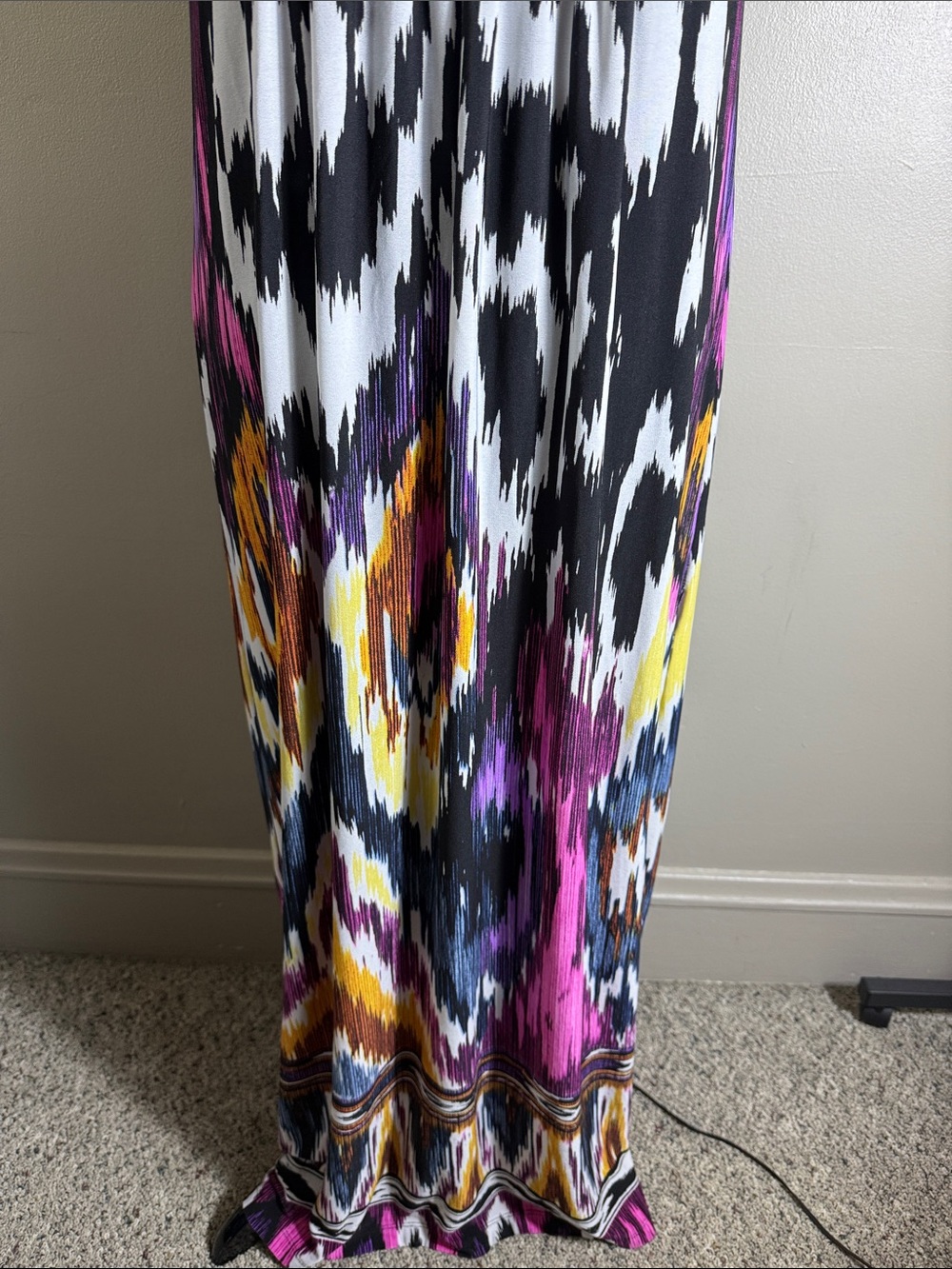 Chico’s Sleeveless V-Neck Maxi Dress in Black & Purple Ikat Print Sz XL - Picture 7 of 11